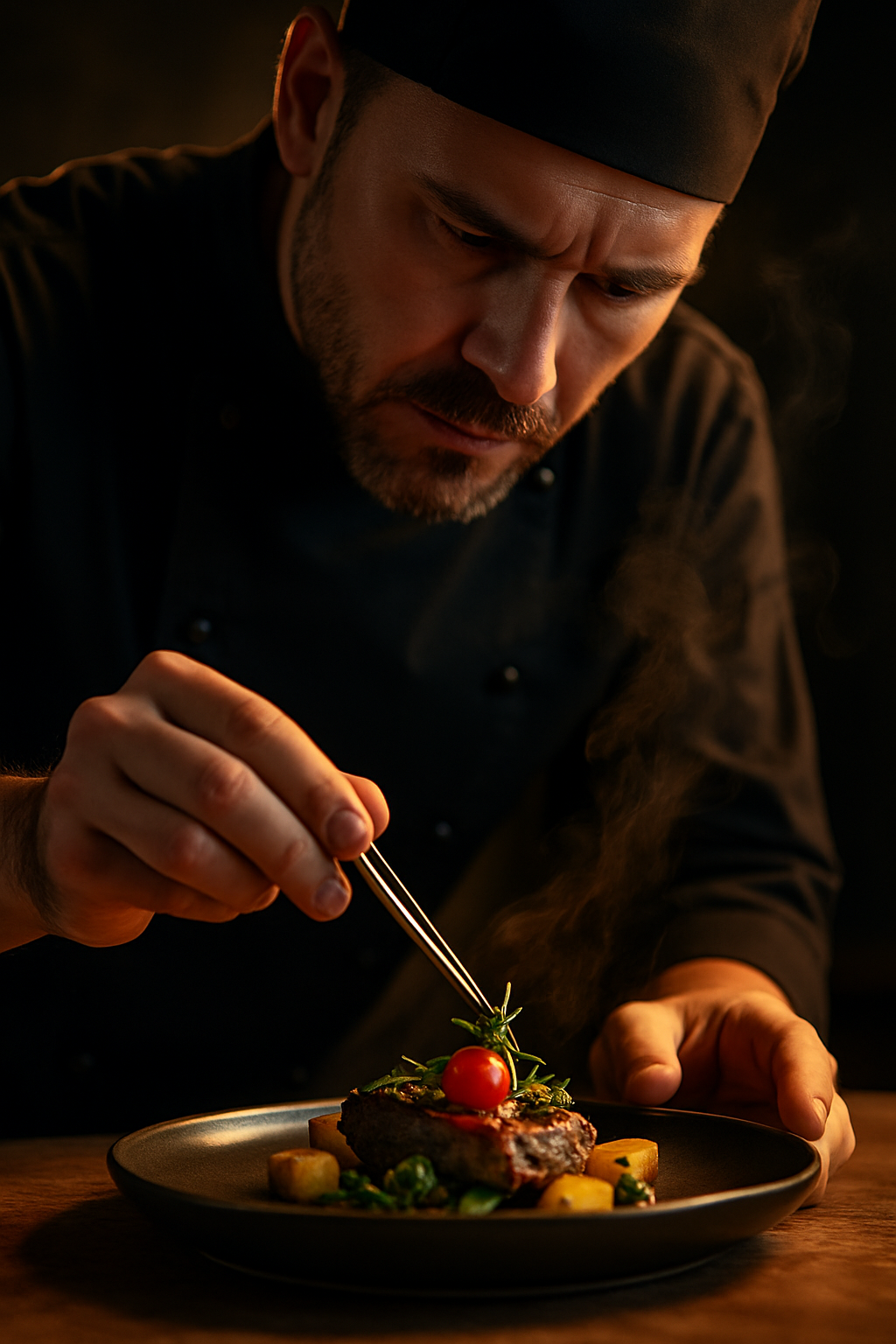 Chef plating a gourmet dish